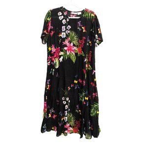 CW Classics Womens Black Rayon Shirt Dress Floral Short Sleeve Pullover Size XL